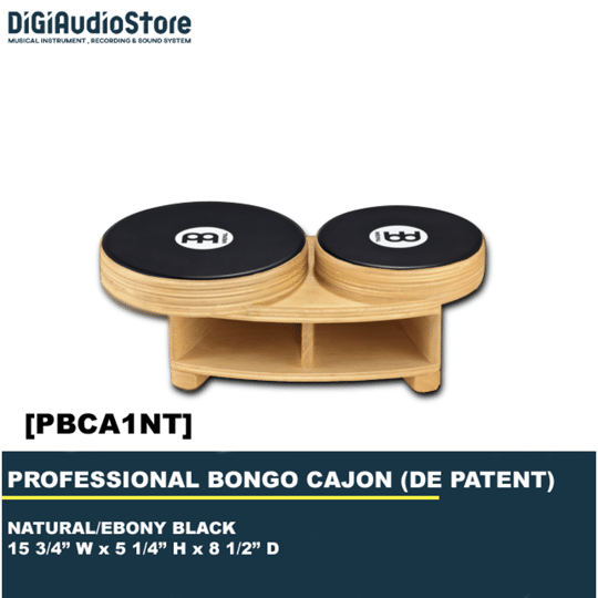 Meinl Percussion Professional Bongo Cajon (De Patent) PBCA1NT with Natural/Ebony Black Playing Surface