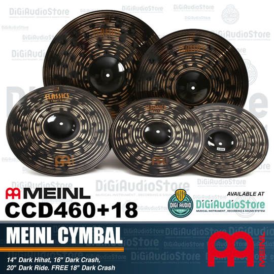 Meinl Classics Custom Cymbal CCD460+18 Cymbal Set 14 Dark Hihat + 16 Dark Crash + 20 Dark Ride & FREE 18 Dark Crash