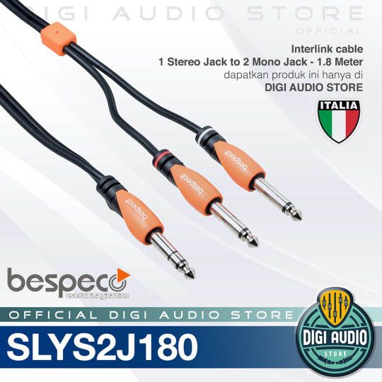 Bespeco SLYS2J180 - 1 Kabel Jack 1/4 Stereo To 2 Mono Jack spliter - 1.8 Meter