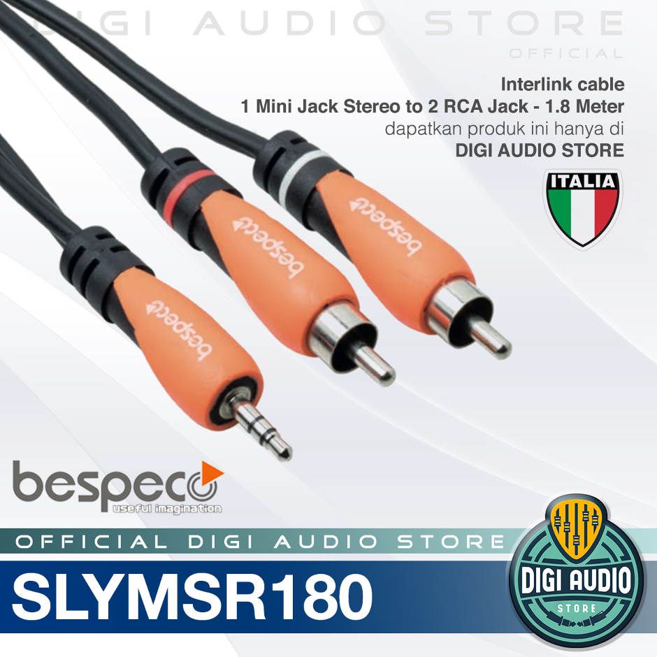 Bespeco SLYMSR180 - 1 Kabel Mini Jack Stereo To 2 RCA Jack - 1.8 Meter