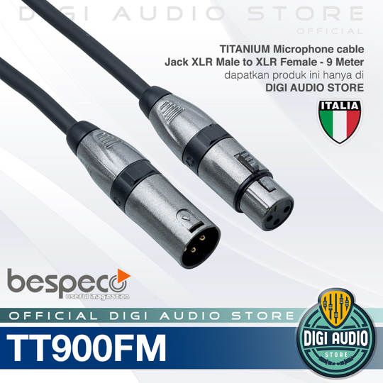 Kabel Microphone Bespeco TITANIUM TT900FM Jack XLR Male to XLR Female Gold Pin COnnector - 9 Meter