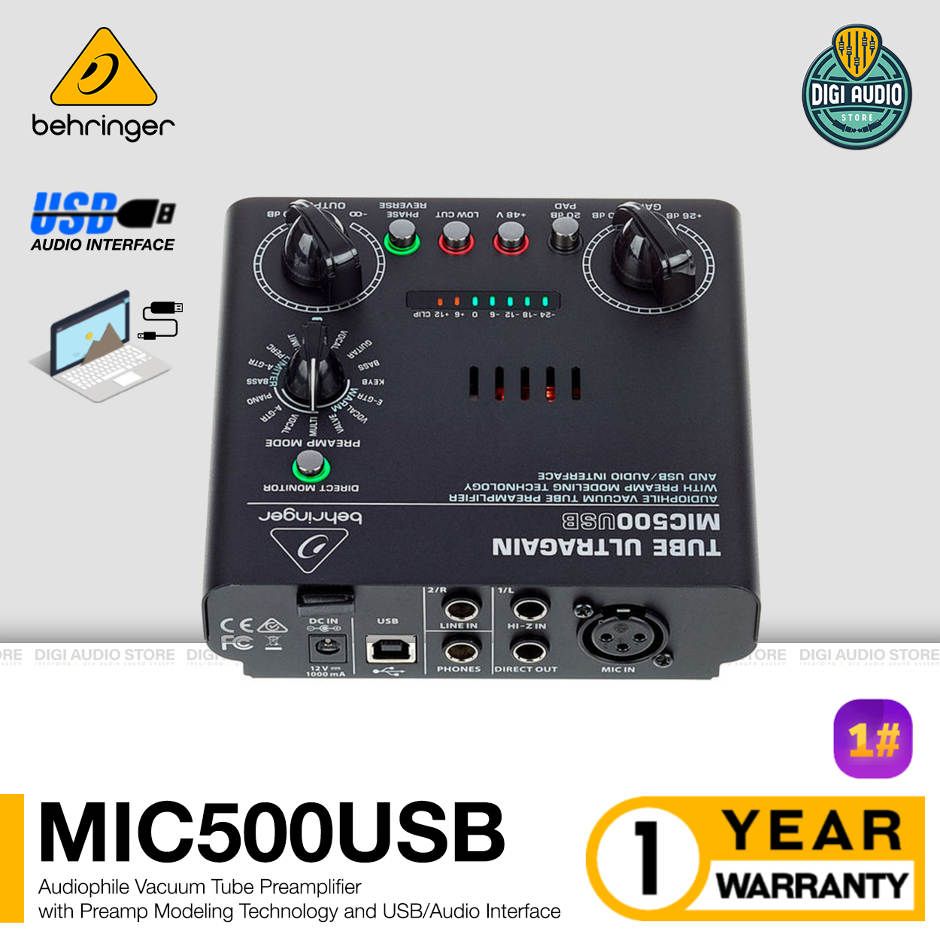 Behringer Ultragain MIC500USB Mic Preamp Tabung & USB Soundcard Recording Audio Inteface Microphone