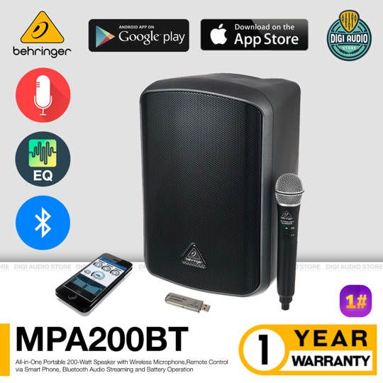 Speaker Portable Wireless Bluetooh Behringer Europort MPA200BT + Microphone Wireless