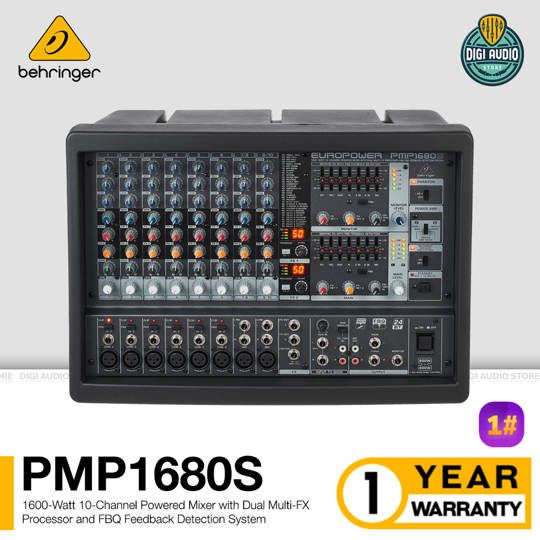 Power Mixer Smplifier Behringer Europower PMP1680S - 10 channel - 1600 Watt Powered Mixer dengan Dual Efek, 7-band EQ, & Feedback Detection