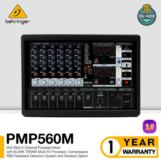 Power Mixer Audio Amplifier Behringer Europower PMP560M - 500 watt - 6 channel - FX - Graphic Equalizer - Feedback Detection FBQ