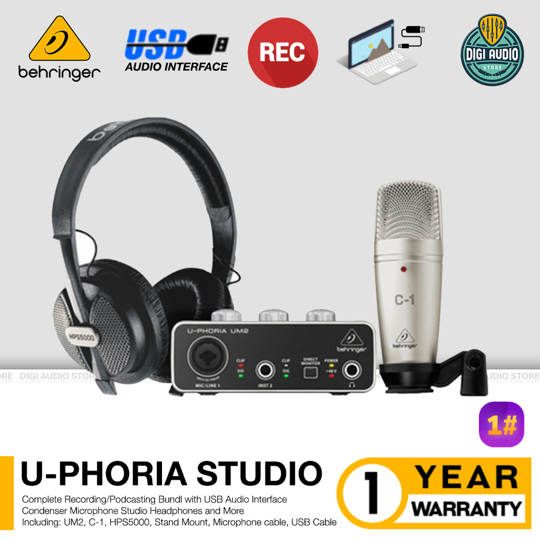 Paket Recording Behringer U-Phoria Studio - Microphone Condenser - Soundcard - Headphone