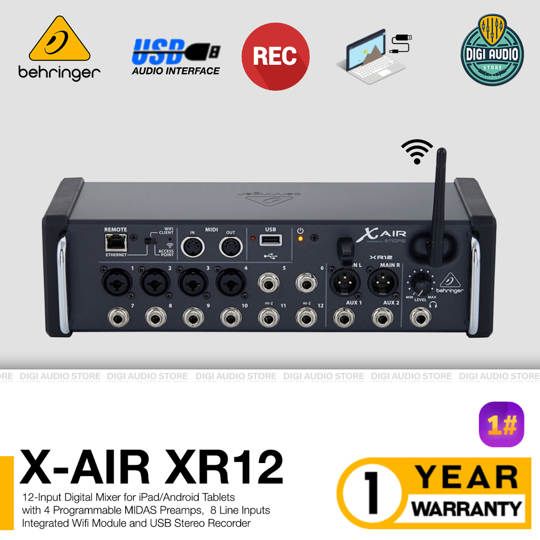 Audio Mixer Digital Behringer X-Air XR12 - 12 Channel with Wifi for Remote via Ipad / Android