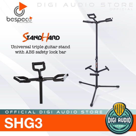 Stand Gitar Triple - 3 Guitar Bespeco SHG3 Universal triple guitar stand with ABS safety lock bar