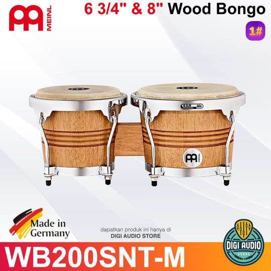 MEINL Wood Bongo Perkusi 6 3/4 inch & 8 inch Meinl WB200SNT-M Wood Bongo, Super Natural Matte, Chrome Plated Hardware
