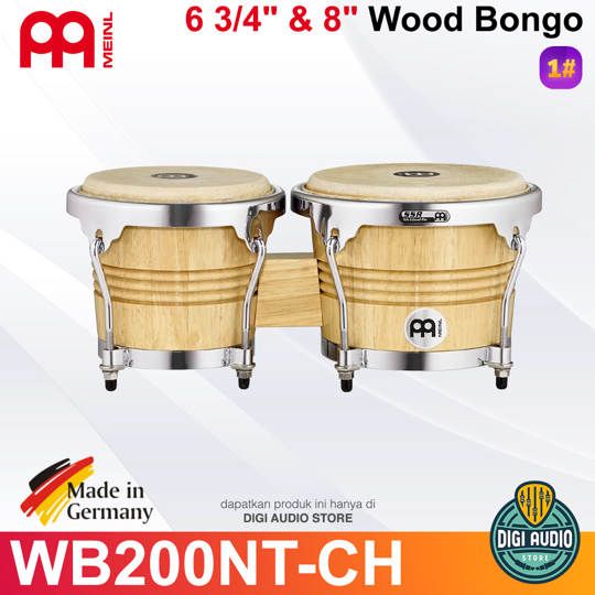 MEINL Wood Bongo Perkusi 6 3/4 inch & 8 inch Meinl WB200NT-CH Wood Bongo, Natural, Chrome Plated Hardware