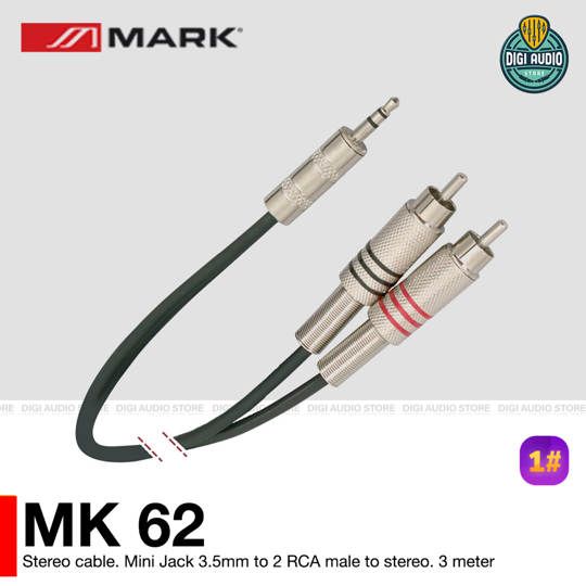 MARK MK 62 - 1 Kabel Mini Jack Stereo 3.5mm To 2 RCA Jack - 3 Meter