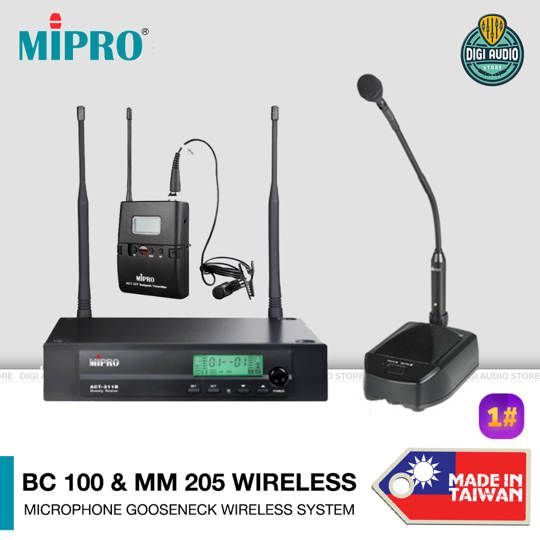 Wireless Gooseneck Podium Mic System + Confrence Boundary Microphone Desktop Base MIPRO BC 100 & MM 205