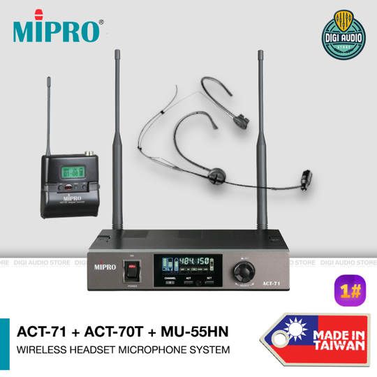 Wireless Headset Microphone System - Uni-Dorectional Headworn Mic - MIPRO ACT-71 + ACT-70T + MU-55HN