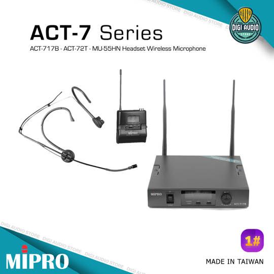 Wireless Headset Microphone Omni-Directional Headworn Mic MIPRO ACT-717B + ACT-72T + MU-55HN