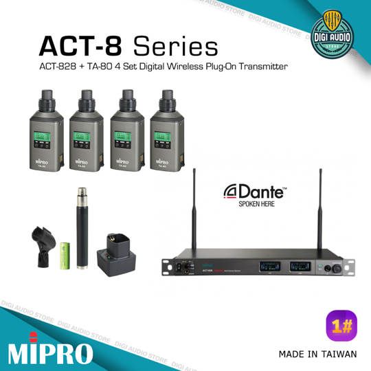 Digital Wireless 4 Set Plug-On Transmitter Microphone MIPRO ACT-848 & TA-80 - Balance XLR Mic Input - Compatible for Dynamic or Condenser Wired Mic