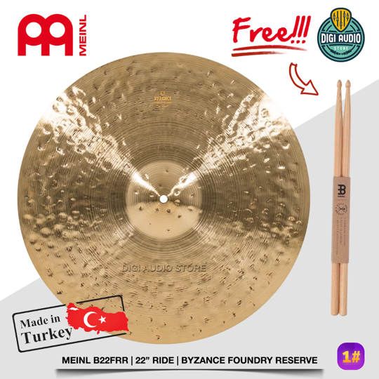 Cymbal Drum Meinl B22FRLR - 22 inch Light Ride Cymbal Byzance Foundry Reserve Free Stick Drum & Gloves