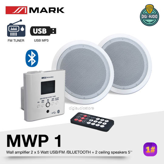 Speaker Ceiling 5 inch + Wall Amplifier 2 x 5 Watt with Remote Control - Bluetooth, USB, FM Tuner