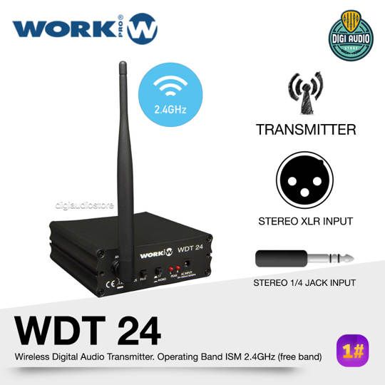 Professional Wireless digital audio transmitter 2.5 Ghz with XLR Balance & Jack Phono Unbalance Input - WORK PRO WDT 24