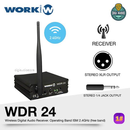 Professional Wireless digital audio Receiver 2.5 Ghz with XLR Balance & Jack Phono Unbalance Output - WORK PRO WDR 24