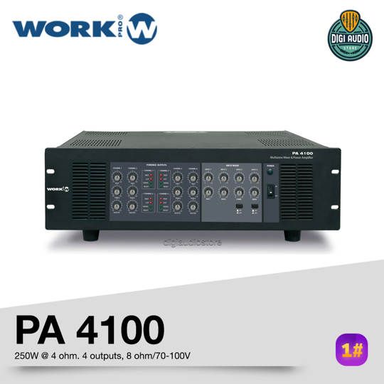 Work Pro PA 4100 - Speaker Power Amplifier 4 Channel 250 Watt 70-100V