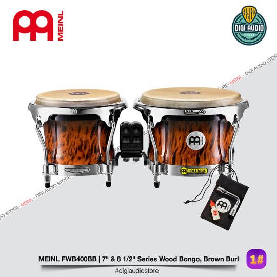 Meinl Bongo 7 & 8 1/2 inch Professional Series Wood Bongo Percussion, Brown Burl - Meinl FWB400BB