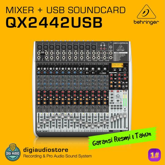 Behringer Xenyx QX2442USB Audio Mixer 12 Channel 10 Mono 4 Stereo - 4/2 Bus - 3 Band Equalizer - Effect - USB Audio Interface