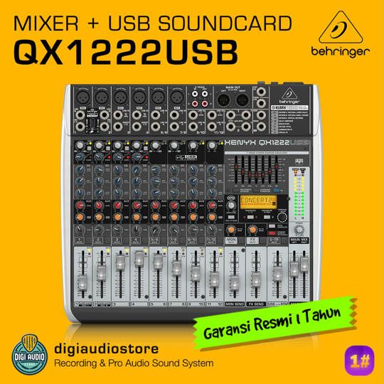 Audio Mixer Behringer Xenyx QX1222USB - 8 Channel - 6 Input Mono / 4 Input Stereo - 3 Band EQ - Graphic Equalizer - Effect & Audio Interface