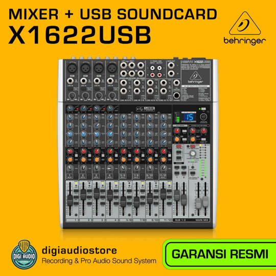 Audio Mixer 8 Channel 4 Mono 4 Stereo Behringer Xenyx X1622USB with Efek Vocal dan USB Audio Interface Soundcard Recording