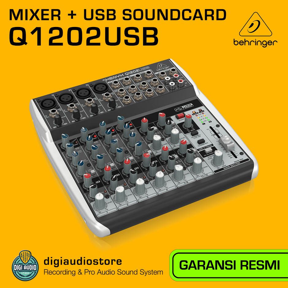 Audio Mixer Behringer Q1202USB - 10 input - 2 Bus - 3 Band Equalizer dengan USB Audio Interface