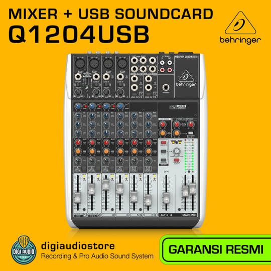 Audio Mixer Behringer Q1204USB 6 Channel Mixer 4 Mono + 2 Stereo dengan USB Audio Interface