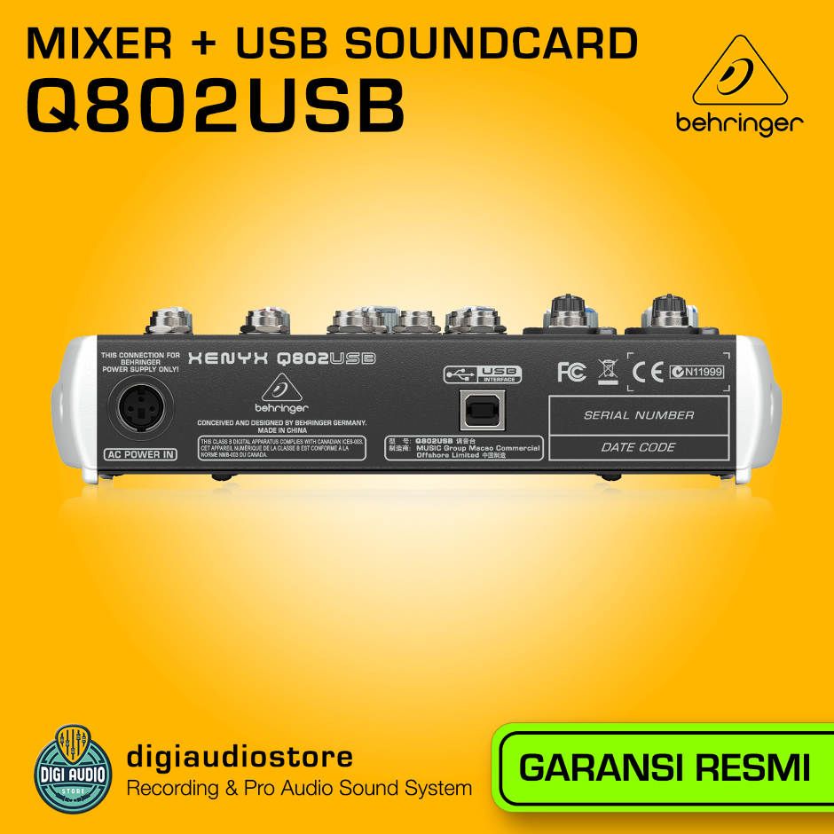 Audio Mixer Behringer Xenyx Q802USB - 8 input - 3 Band Eqaulizer & USB Audio Interface
