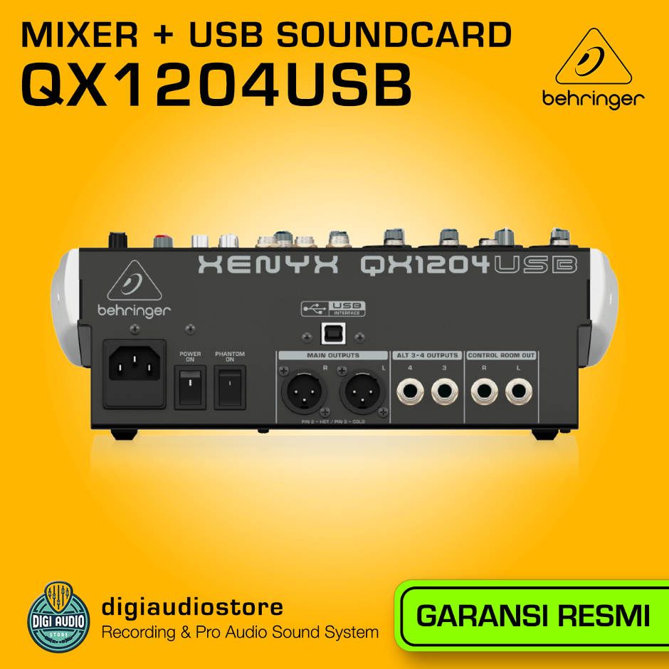 Audio Mixer Behringer Xenyx QX1204USB - 6 Channel - 4 Mono 2 Stereo - 6mm Fader - 3 Band Equalizer - Multi FX - USB Audio Interface