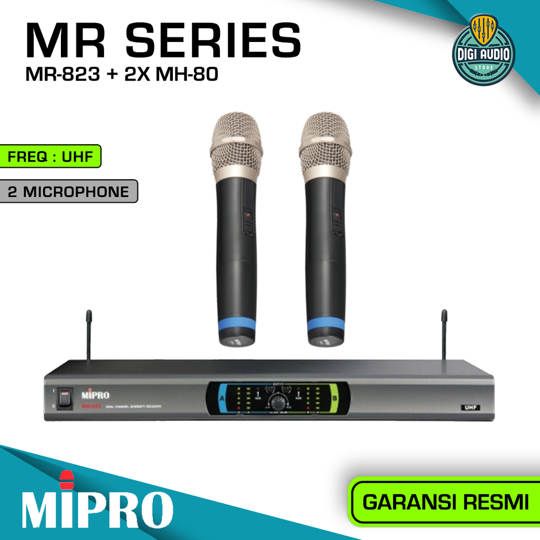 Wireless Microphone 2 Channel MIPRO MR-823 + MH-80 Mic Handheld Mic - Receiver + Transmitter