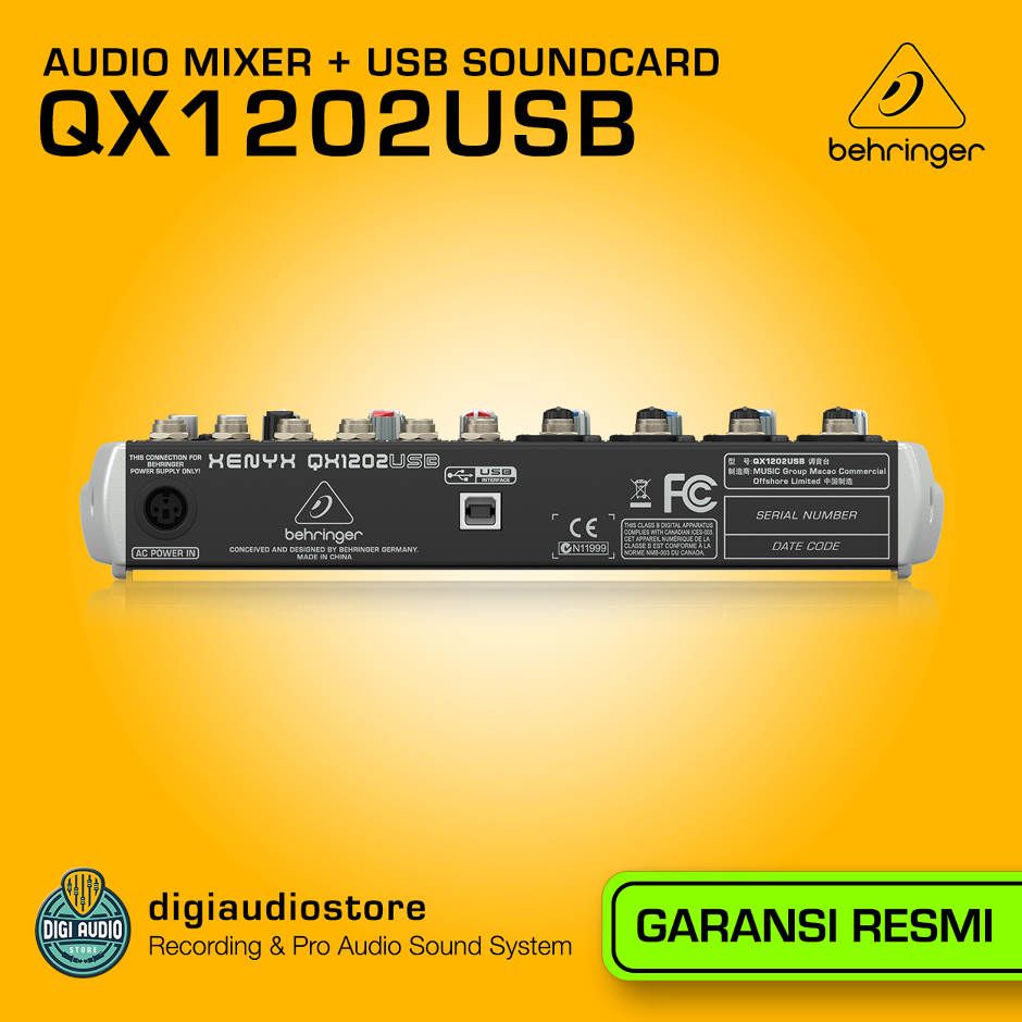 Audio Mixer 8 Channel - 4 Stereo - 4 Mono Behringer Xenyx QX1202USB - 3 Band Equalizer - Multi FX & USB Audio Interface