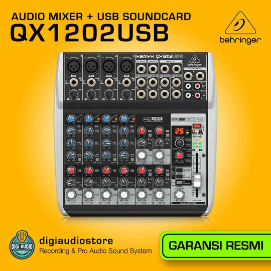 Audio Mixer 8 Channel - 4 Stereo - 4 Mono Behringer Xenyx QX1202USB - 3 Band Equalizer - Multi FX & USB Audio Interface
