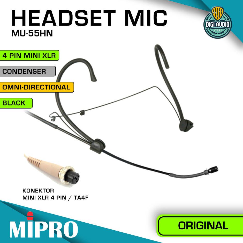 Wireless Headset Microphone Omni-Directional Headworn Mic - MIPRO ACT-311B + ACT-32T + MU-55HN