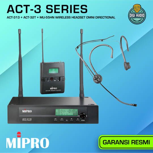 Wireless Headset Microphone Omni-DIrectional Headworn Mic MIPRO ACT-313 + ACT-32T + MU-55HN