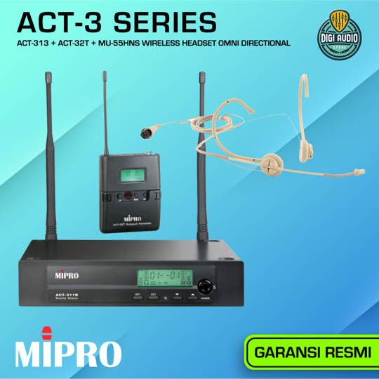 Wireless Headset Microphone Omni-Directional Headworn Mic MIPRO ACT-313 + ACT-32T + MU-55HNS