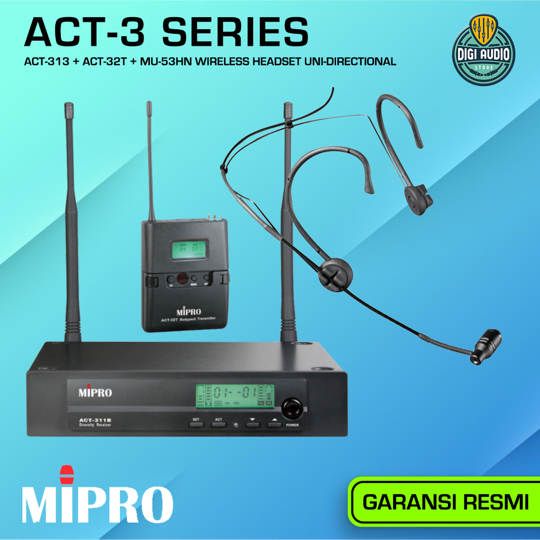 Wireless Headset Microphone Uni-Directional Headworn Mic MIPRO ACT-313 + ACT-32T + MU-53HN