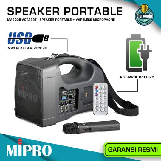 Speaker Portable + Microphone Wireless - USB Mp3 / SD Card & Battery Charger - MIPRO MA-202B + ACT-222T ( MA202B-ACT222T )