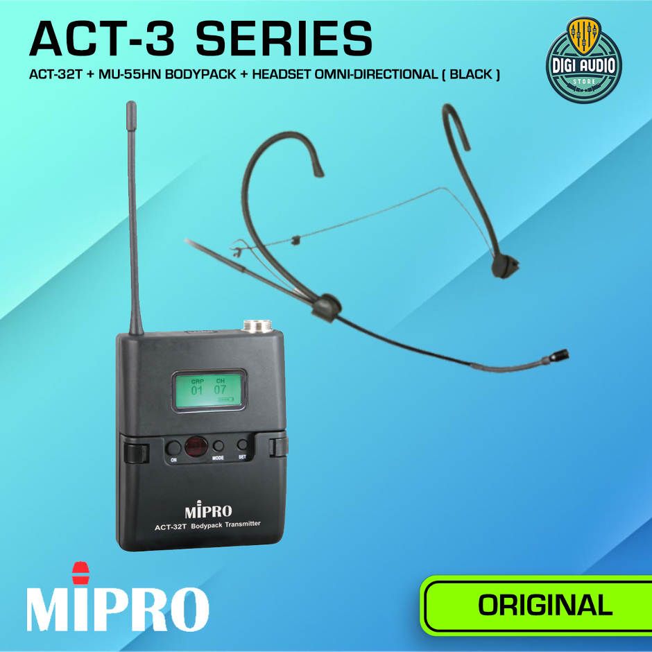 Wireless Microphone Vocal & Headset Mic Omni-DIrectionalDual Channel MIPRO ACT312B-ACT32H-ACT32T-MU55HN