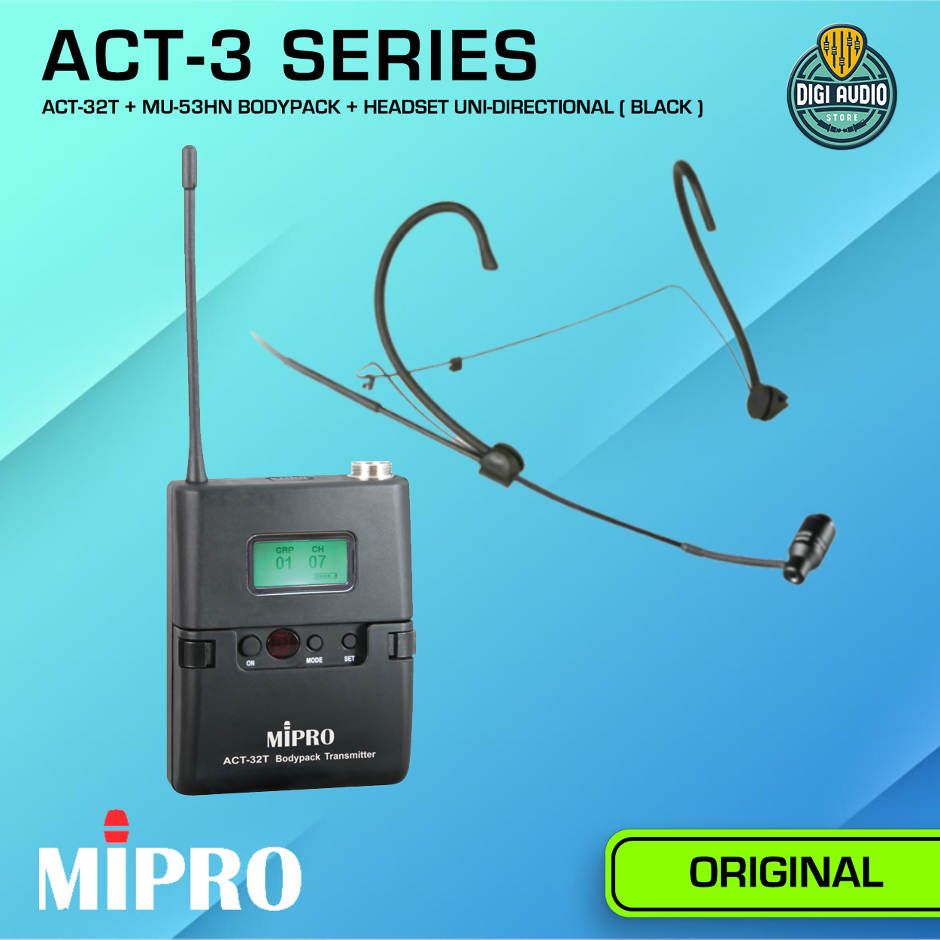Wireless Headset Microphone Dual Channel Uni-DIrectional MIPRO ACT-312B + ACT-32H + ACT-32T + MU-53HN