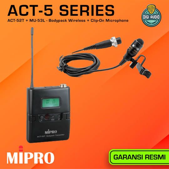 Wireless Transmitter Bodypack MIPRO ACT-52T + MU-53L CLip-On Lavalier ACT-5 Series - ACT52T-MU53L