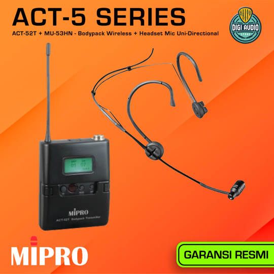 Wireless Transmitter Bodypack MIPRO ACT-52T + MU-53HN Headset Microphone / Headworn Mic ACT-5 Series - ACT52T-MU53HN