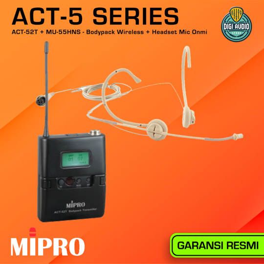Wireless Transmitter Bodypack MIPRO ACT-52T + MU-53HNS Headset Microphone / Headworn Mic ACT-5 Series - ACT52T-MU53HNS