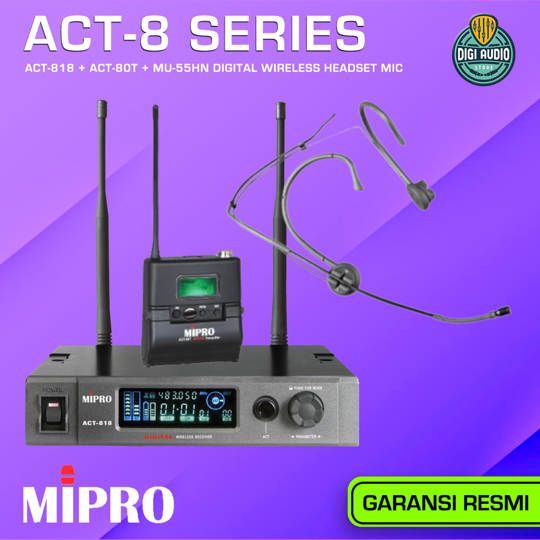 Digital Wireless Headset Microphone - Headworn Mic - MIPRO ACT-818 + ACT-80T + MU-55HN - Mikrofon Kepala - ACT818-ACT80T-MU55HN