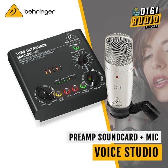 Behringer Voice Studio Paket Recording Microphone Condenser C-1 & Preamp Mic MIC500USB Soundcard USB Audio Interface