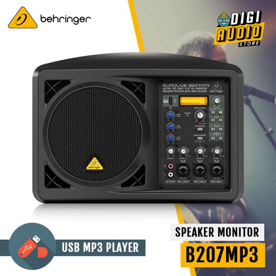 Personal Speaker Monitor Aktif Behringer Eurolive B207MP3 - 150 watt - 6.5 inch - 4 Channel Mixer - USB MP3 Player