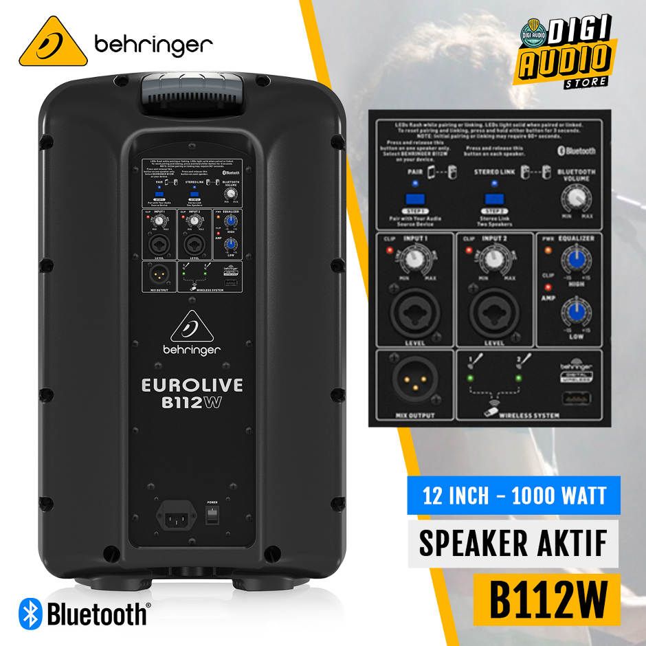 Speaker Aktif Behringer Eurolive B112W 1000 Watt 12 Inch dengan Wireless Bluetooth