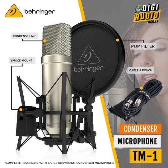 Complete Vocal Microphone Condenser Recording Set Behringer TM1 - Pop Shield Filter, Shock Mount, Cable Mic & Pouch - TM-1